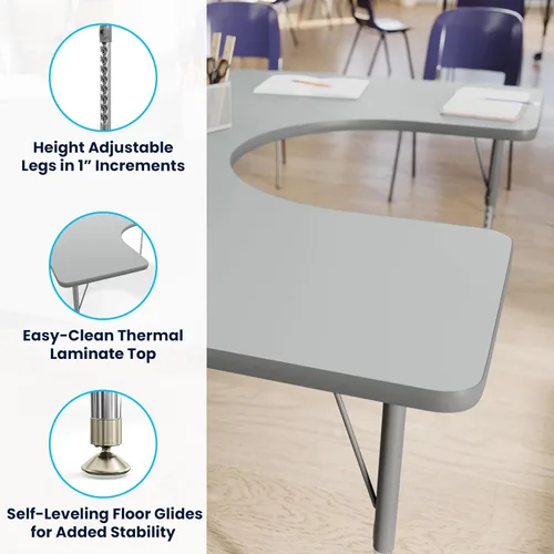 Vista 4 de Flash Furniture 66" x 60" Horseshoe Activity Table, Gray, Standard Legs Gray Top/Silver Frame
