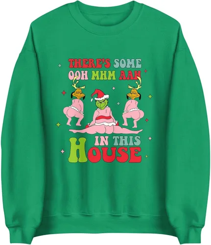 Vista 3 de Sudadera de manga larga con cuello redondo y estampado navideño para mujer, estilo casual, holgada