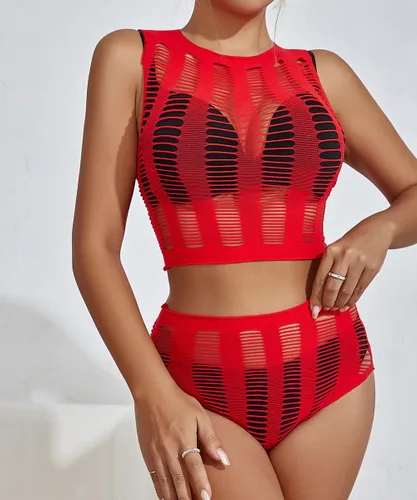Vista 3 de Buitifo Conjunto de lencería para mujer, body de red de dos piezas