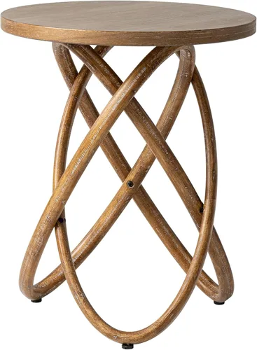 Vista 10 de COZAYH Mesa auxiliar redonda estilo granja de madera, mesa lateral rústica soporte para plantas con diseño de líneas entrelazadas para sala de Negro