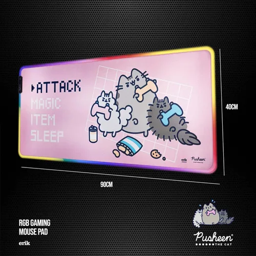 Vista 2 de Erik - Alfombrilla de mouse para juegos Pusheen XXL RGB oficial Alfombrilla de mouse LED 35.433 x 15.748 x 0.157 in Base de goma antideslizante