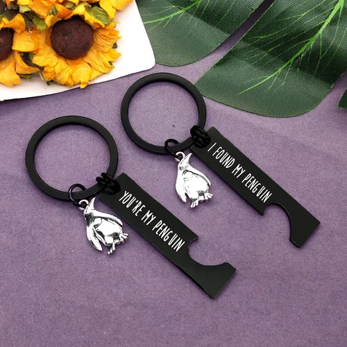 Vista 5 de Llavero para parejas, con diseño de pingüino, regalo para parejas, regalo de San Valentín, joyería para novio, novia, pareja y marido, esposa