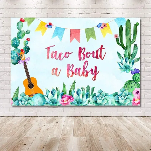 Vista 6 de Fondo de fiesta de taco de 7 x 5 pies, para fiesta de bebé, para el cinco de mayo, niño mexicano, baby shower, fotografía, cactus, decoración