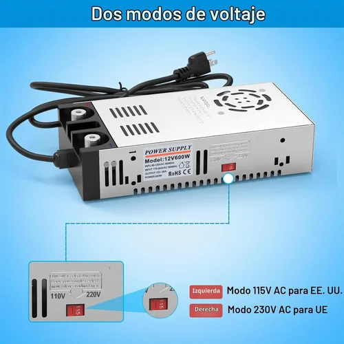 Vista 3 de IMAYCC Convertidor de CA a CC - Fuente de alimentación de 110 V a 12 V, transformador convertidor universal de 120 V a 12 V, corriente máxima 50 A