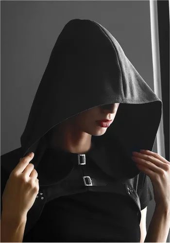 Vista 3 de FURPHI Steampunk - Sombrero medieval con capucha, gótico, suave, de gamuza sintética, disfraz para hombres y mujeres, Halloween