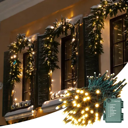 Vista 2 de LAMPHOME Luces de Navidad de color blanco cálido, 34.1 pies, 100 luces LED impermeables para árbol de Navidad con 8 modos, decoraciones de Navidad