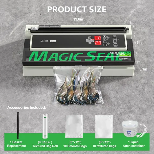 Vista 8 de MAGIC SEAL Sellador al vacío comercial + rollos de sellado al vacío texturizado (15 x 50 pies, 1 rollos)