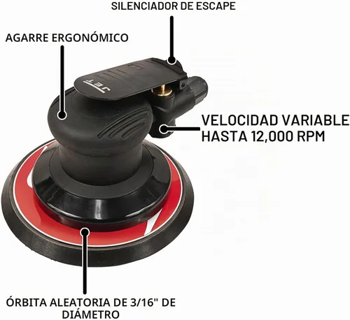 Vista 2 de JET Lijadora de palma orbital aleatoria neumática de 6 pulgadas, 12000 RPM (modelo JAT-731)