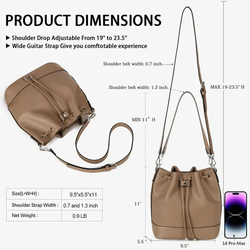 Vista 6 de AFKOMST Bolsos y monederos para mujer con cordón y bolsos de hombro con 2 correas desmontables
