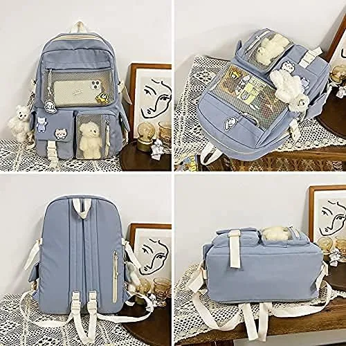 Vista 8 de Mochila kawaii con pin kawaii y accesorios linda mochila kawaii para mochila escolar mochila kawaii para niña linda