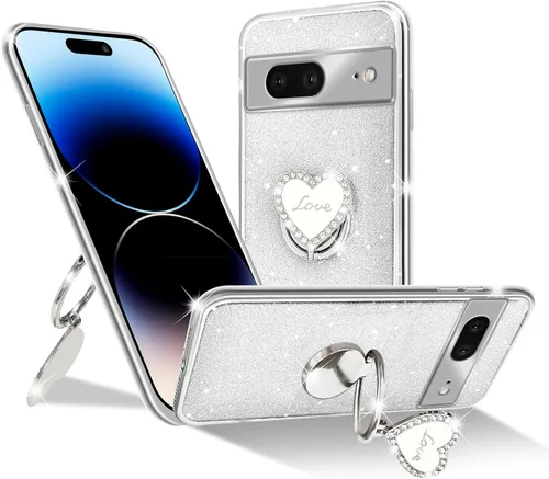 Vista 34 de Funda protectora transparente de 3 capas con anillo bonito soporte, para mujeres y niñas, para Pixel 6 2021 (lavanda)