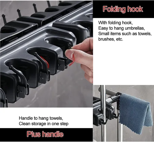 Vista 5 de Soporte de escoba móvil para fregona de suelo, para colocar trapeadores húmedos, carrito de herramientas de limpieza de limpieza, organizador