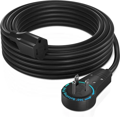 Vista 22 de Maximm - Cable de extensión de enchufe plano blanco de 1 pie, rotación de 360°, toma única, para interiores, calibre 16, 3 puntas, cable de tierra