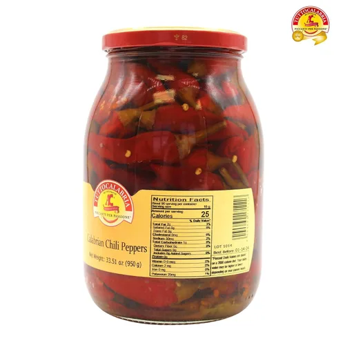 Vista 2 de TuttoCalabria, Pimientos enteros de Calabria en aceite, totalmente naturales, sin OMG, producto de Italia, paquete de Glass Club, 33.5 oz Whole