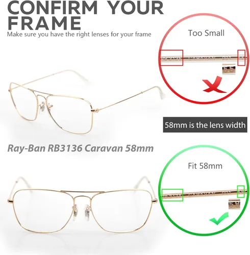 Vista 4 de Walleva Lentes de repuesto para lentes de sol Ray-Ban RB3136 Caravan de 2.283in, múltiples opciones disponibles