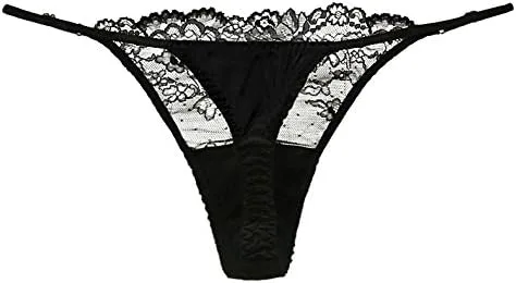 Vista 2 de SilRiver Bragas de satén de seda para mujer, tanga sexy con encaje en T