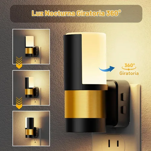 Vista 3 de JandCase - Luz nocturna enchufable, luz nocturna giratoria con 3 colores, regulable