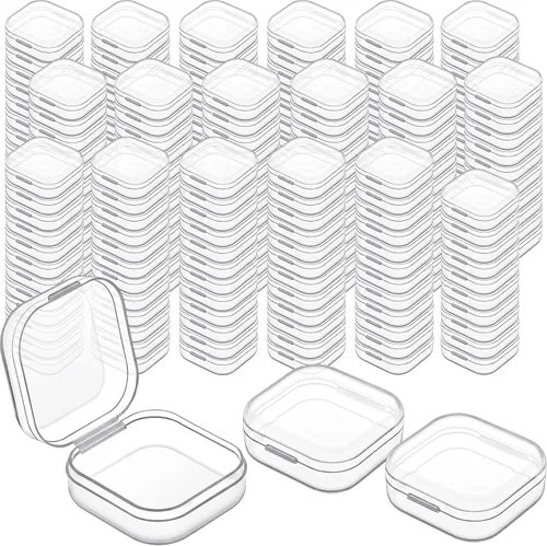 Vista 10 de SATINIOR 100 Piezas Cajas de Almacenamiento de Perlas de Plástico Transparente Cajas Pequeñas Claras con Tapa con Bisagras Estuche de Plástico