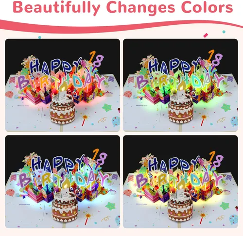 Vista 4 de Tarjeta de Cumpleaños Musical 3D, Vela de Luz LED Soplable, Tarjetas de 3D de Cumpleaños Emergentes con Números DIY 0-9, Vela de Luz LED Soplable