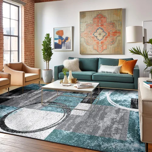 Vista 23 de Rugshop - Alfombra contemporánea con diseño abstracto de círculos, alfombra con respaldo de yute para entrada, cocina o habitación pequeña, marrón
