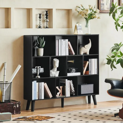 Vista 59 de LEYAOYAO Estantería de 5 cubos de 3 niveles con patas, estante negro menta para libros para niños, bonito organizador de almacenamiento, estantes
