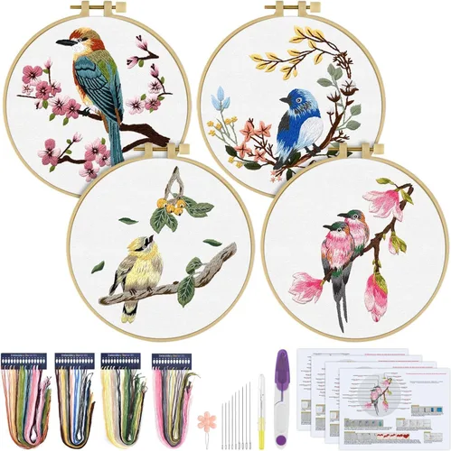 Vista 10 de ERKOON 4 Kits de Bordado, Juego de Punto de Cruz de Animales que Incluye Tela de Bordado, Aros, Hilos para Amantes de las Manualidades, Puntada a