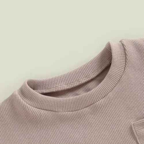 Vista 4 de KMBANGI Mameluco de manga corta con cuello redondo de punto acanalado de color sólido para bebé, niña y niño, traje de verano de una pieza