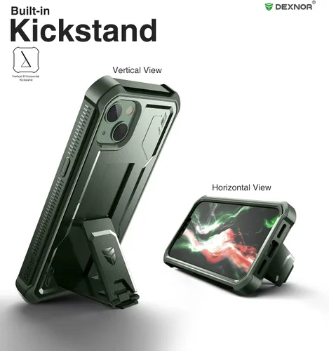 Vista 3 de Dexnor Funda para iPhone 14 para iPhone 13 de 6.1 pulgadas, [protector de pantalla y soporte integrados] Protección de grado militar resistente a