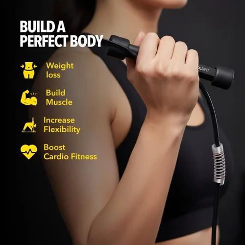 Vista 3 de Boldfit Cuerda de saltar para hombres y mujeres con cuerda de salto de velocidad de altura ajustable para ejercicio, gimnasio, deportes fitness