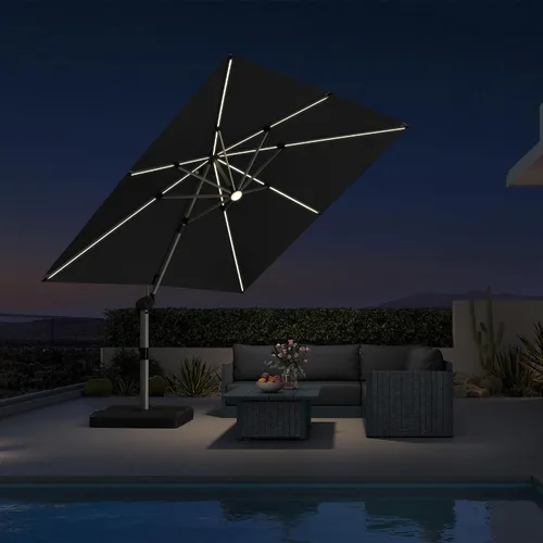 Vista 66 de PURPLE LEAF Sombrilla de patio de 9 x 12 pies con luces, sombrilla rectangular voladiza para exteriores, funciona con energía solar, LED