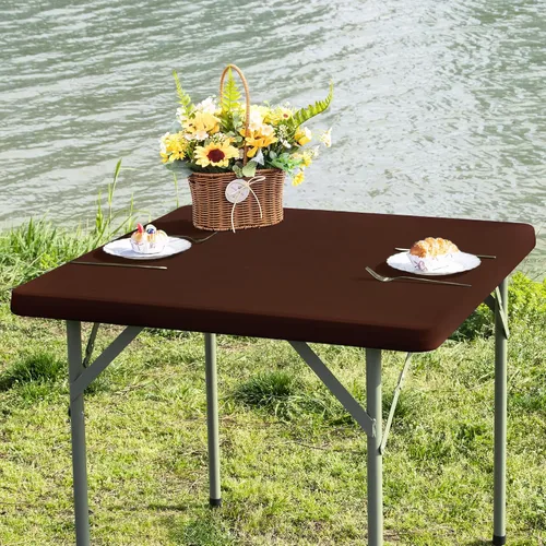 Vista 8 de Mantel de mesa rectangular de 4 pies con ajuste elástico, mantel de elastano elástico de 4 pies para mesas de comedor, para interiores y exteriores