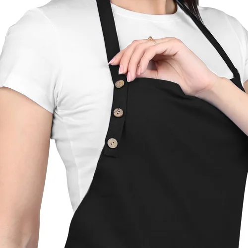 Vista 2 de Delantal de cocina de algodón resistente a las gotas de agua con delantales ajustables para mujer con bolsillos 8 opciones de color para cocinar