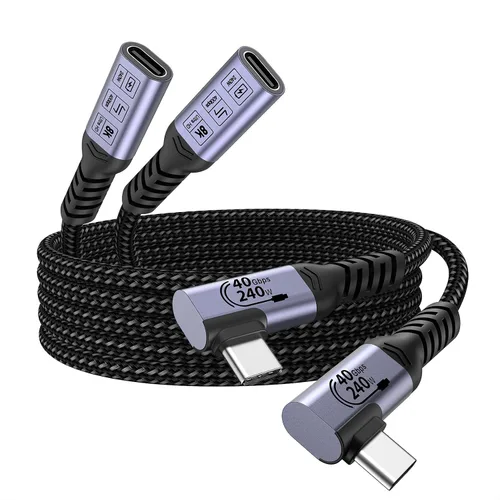 Vista 10 de USB C Extension Cable 6.6FT 2 Packs, 240W Right Angle Fast Charging Long USB4.0 Extender, 5A Quick Charge, 40Gbps Data Transfer, 8K Video Display,90
