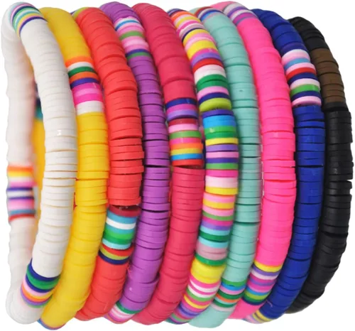 Vista 8 de EXCEART 20 pulseras de arcilla elástica de 0236in con cuentas de arco iris pulsera bohemia de arcilla