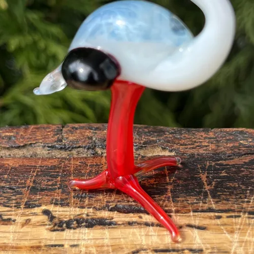 Vista 8 de Figura de cigüeña de cristal, escultura de pájaro de vidrio soplado a mano, adorno de cigüeña en miniatura, figura de animal de vidrio artístico