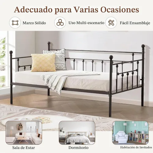 Vista 4 de VECELO - Marco de sofá cama de tamaño individual con soporte de listones de acero, cabecero, plataforma de cama para sala de estar, habitación