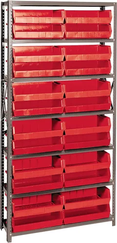Vista 82 de Quantum QSBU-245BK Heavy Duty Shelving Unit with (7) Shelves and (24) QUS245 Black Bins for Garage Warehouse Storage Distribution 400 lb Load