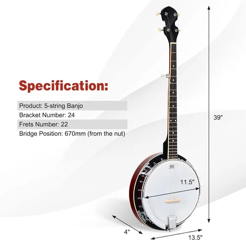 Vista 7 de Costzon Banjo de 5 cuerdas 24 soporte con 5º sintonizador engranado y mango cerrado de rango medio, kit para principiantes con bolsa de tela Oxford