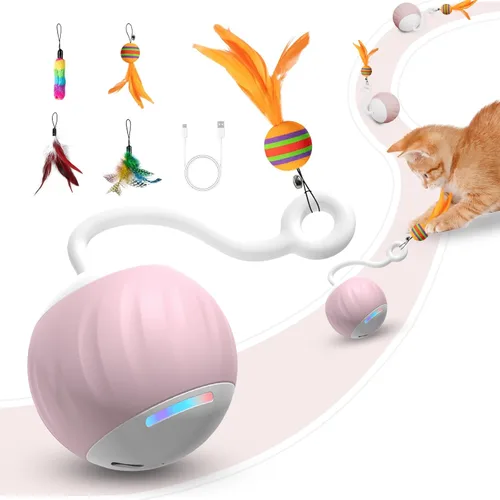 Vista 8 de Pelota interactiva mejorada de juguetes para gatos de interior – La pelota para gatos cuenta con activación táctil y por voz, 2 ajustes de velocidad