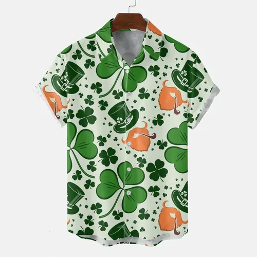 Vista 2 de Male Spring and Summer Short Sleeve Button Down Shirts Casual Lapel Full Print 70s Shirts Men
