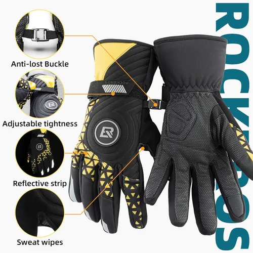 Vista 5 de ROCKBROS Guantes térmicos de invierno para ciclismo con pantalla táctil, para hombres y mujeres, resistentes al viento, esquí, nieve