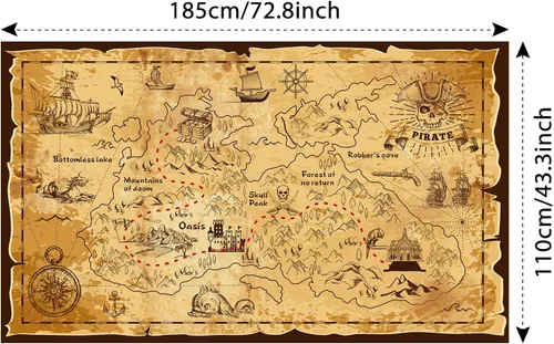 Vista 2 de Blulu Decoraciones de fiesta pirata, mapa del tesoro de Halloween, tema pirata, telón de fondo, joyería, mapa, pancarta, fotografía para Halloween