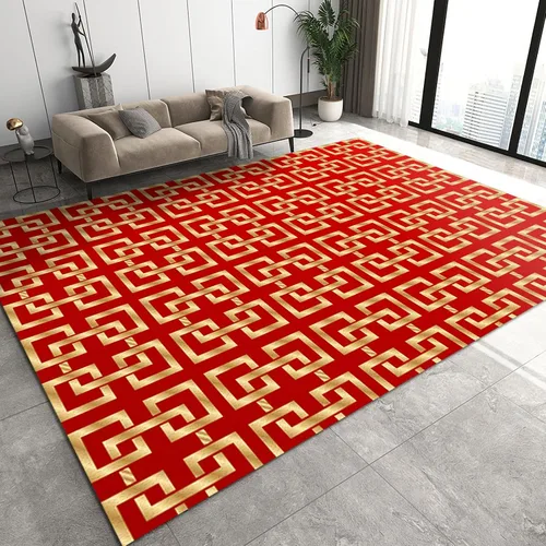Vista 19 de Alfombra minimalista de lujo con diseño geométrico para sala de estar, alfombra moderna con estampado de mármol rosa dorado, alfombra rectangular
