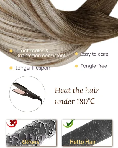 Vista 81 de 【Descuento】Hetto - Extensiones de cabello con cinta adhesiva, 40g, extensiones de cabello humano, color rubio ceniza oscuro degradado a rubio medio