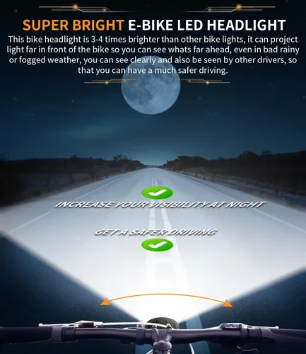 Vista 3 de E-Bike LED Headlight for Rad Power Bikes Mini Rover Expand Runner, High Output E-Bike LED Lights Head Light with Mounting Bracket and E-Bike Plug