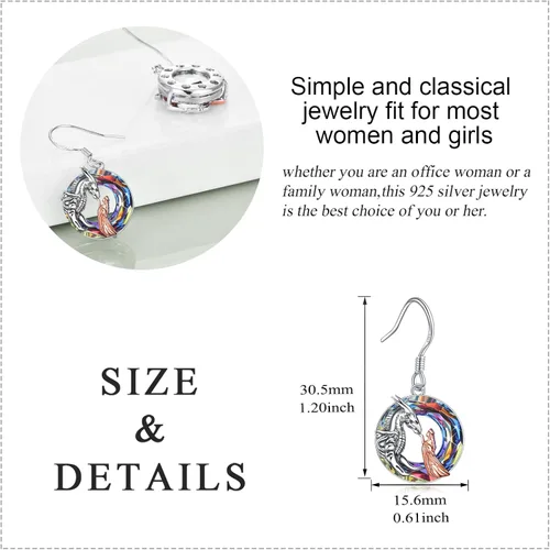 Vista 5 de Aretes colgantes de dragónlobobúho, regalos para niñas y mujeres, plata de ley de cristal, niña y árbol de la vida, regalos de joyería