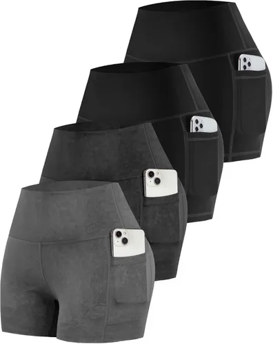 Vista 31 de CHRLEISURE - Pantalones cortos de ciclismo para mujer con bolsillos de licra, cintura alta, con control de abdomen para entrenamiento, yoga