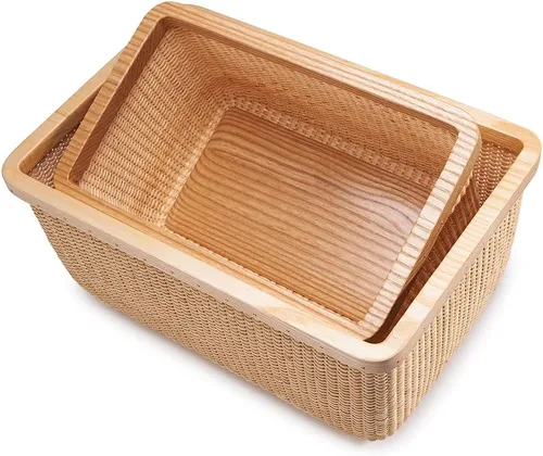 Vista 2 de Nantucket - Cesta de ratán y madera maciza, decoración del hogar para sala de estar, cesta de almacenamiento moderna, caja de joyería cuadrada Kit
