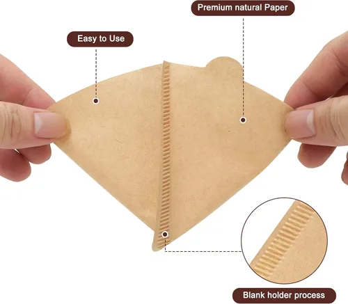 Vista 6 de Filtros de café 4 conos, 100 unidades de filtro desechable sin blanquear para cafetera por goteo, filtros de papel de café de 8 a 12 tazas, filtros