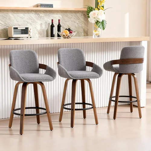 Vista 12 de VipDesk - Taburetes de bar giratorios, taburetes de bar de 26" de altura de mostrador con respaldo y brazos, sillas de bar tapizadas modernas
